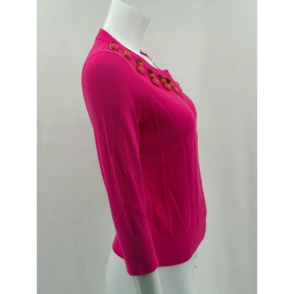 Kate Spade Sweater Women Medium Pink Rio Embellished Cardigan Chunky Bead Preppy